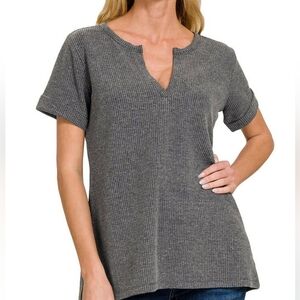 New Zenana Womens Gray Waffle Top Size S M L